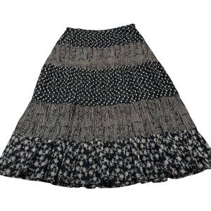Vintage Mirasol Skirt Womens M Black Floral Broomstick Maxi Boho Hippie Festival